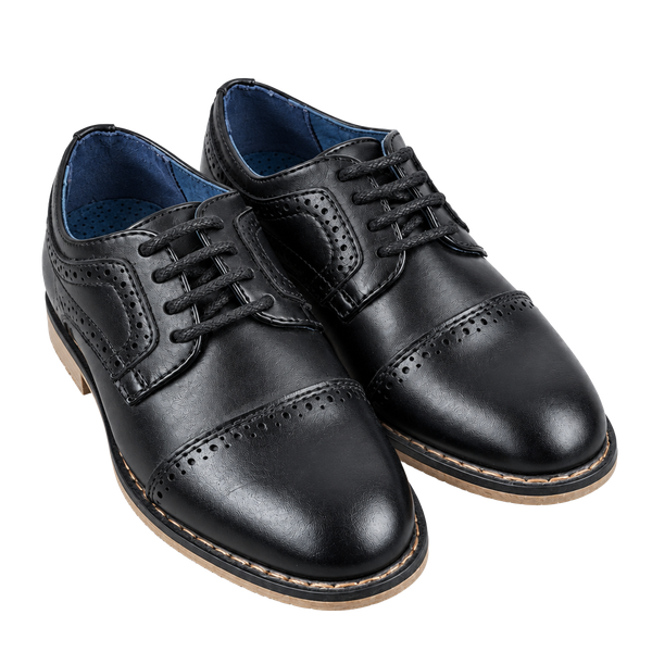 Bruno Marc Prince-K1 Boys Black Cap Toe Oxford Dress Shoes Toddler Size 9