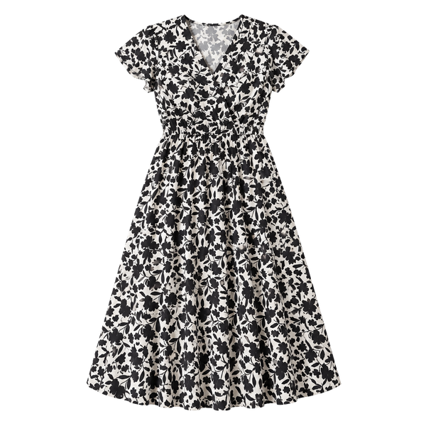 Maggy London Woman Floral Pleated Wrap Midi Dress Black White Plus 20W