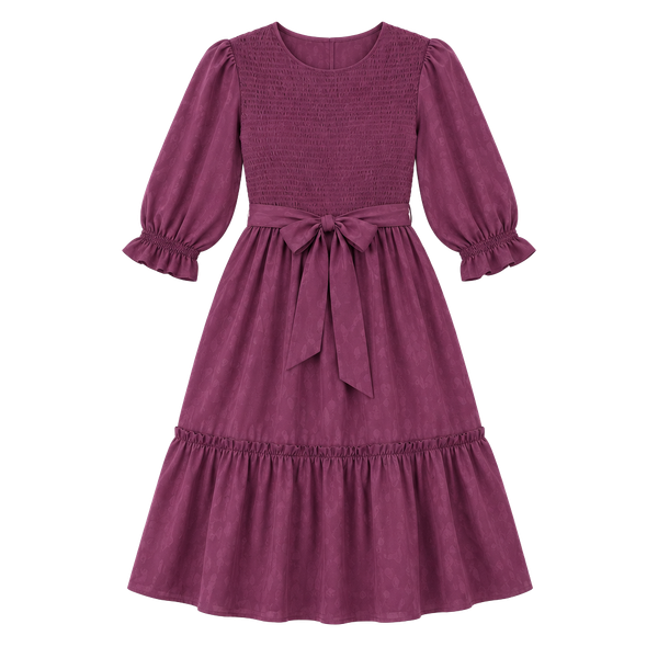 Rachel Parcell Burgundy Smocked Long Sleeve Tie Waist Mini Dress Large
