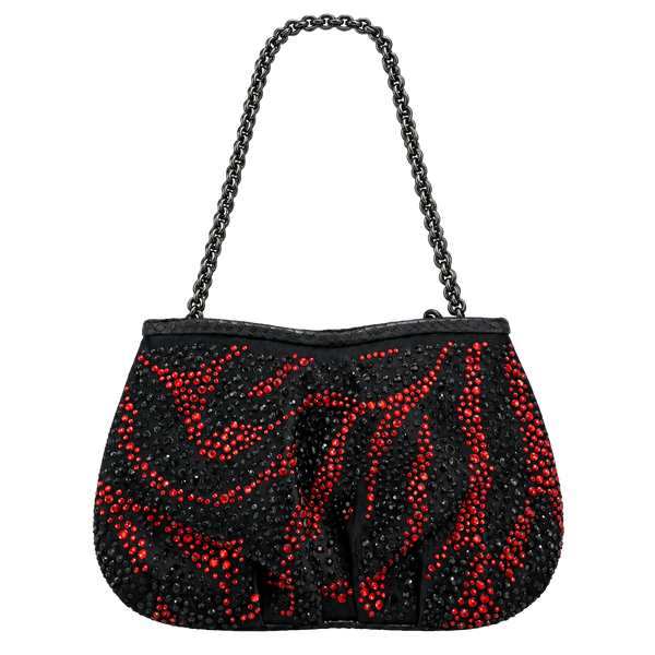 Giuseppe Zanotti Beaded Shoulder Bag Black Red Rhinestone Chain Strap