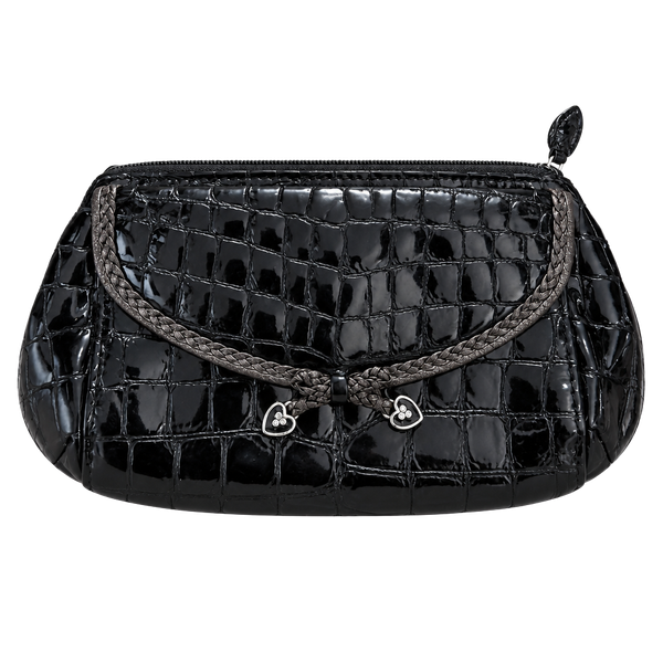 Brighton Ophelia Croc Embossed Patent Leather Wallet Pouch Black