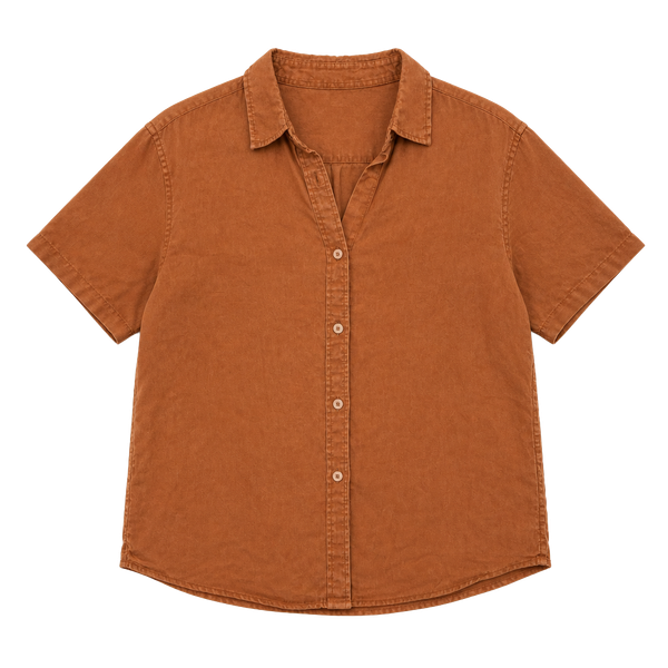 Quince European Linen Short Sleeve Shirt Size M Butterscotch