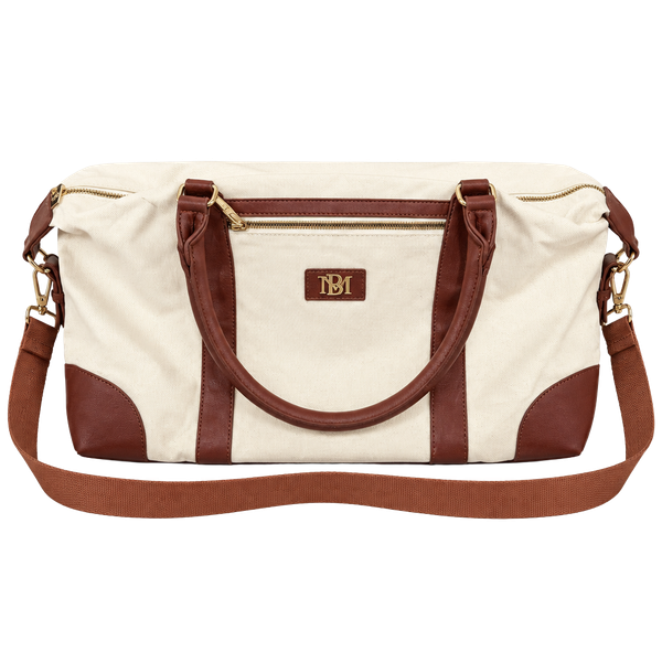 Badgley Mischka Barbara Canvas Weekender Travel Bag White Brown