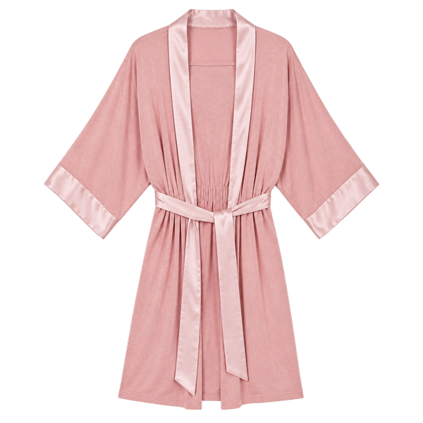 PJ Harlow Shala Robe Size M/L Pink Rib Knit Satin Trim Kimono