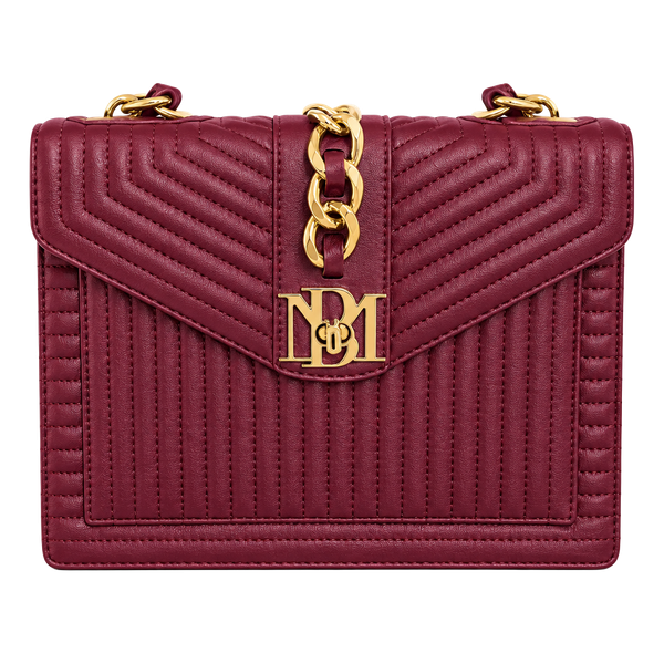 N Dism Women's Quilted Crossbody Bag Burgundy Gold Chain