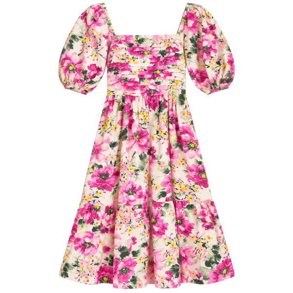 Abercrombie & Fitch Emerson Puff Sleeve Midi Dress Pink Floral