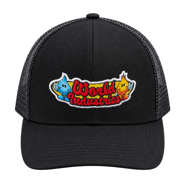 World Industries Trucker Hat Black Snapback Mesh Cap Logo Patch New