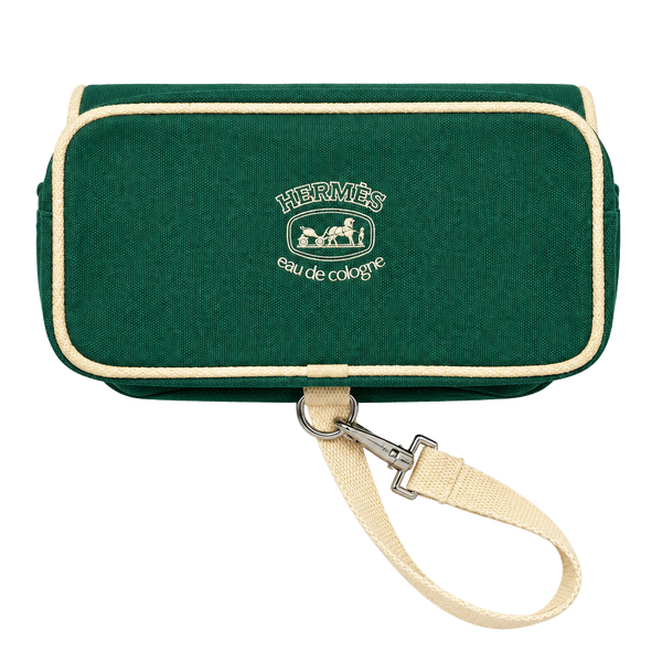 Vintage Hermès Eau de Cologne Green Canvas Promotional Toiletry Travel Pouch