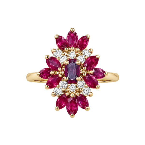 14KT Yellow Gold Diamond and Natural Ruby Fashion Ring