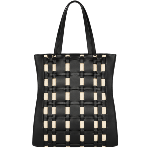 A New Day Woven Overlay Tote Handbag Black