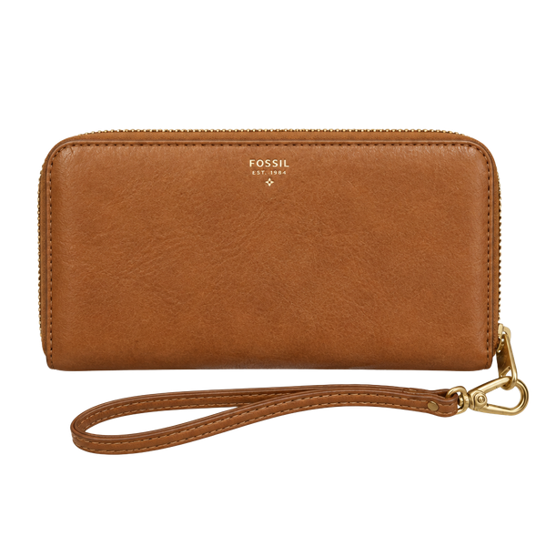 Fossil Brown Leather Zip Around Accordion Wallet Wristlet Clutch