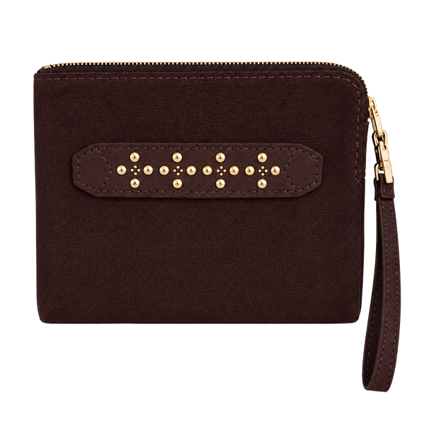  Wristlet Clutch in Burgundy with Gold Stud Accents