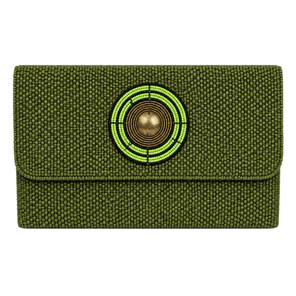 Baskets and Beads Mini Clutch Purse Green Beaded