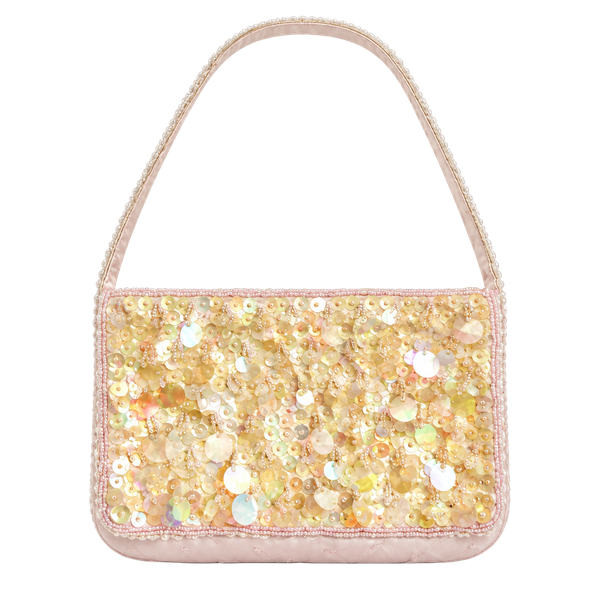 Beaded and Sequined Shoulder Bag Pink Satin