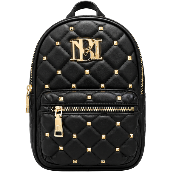 Badgley Mischka Black Quilted Studded Mini Backpack Zip Gold Hardware nwt