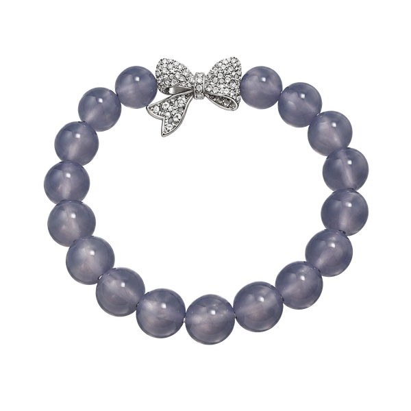 New wo tags purple crystal bracelet silver tone bow in pouch