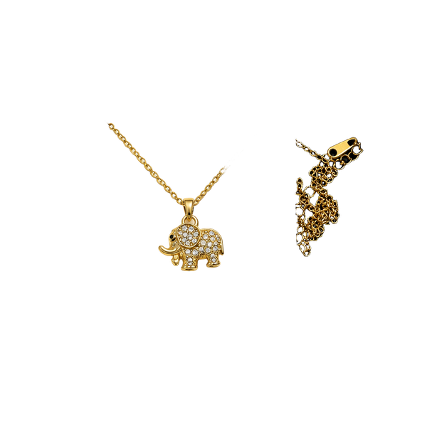 New in box fashion necklace elephant pendant gold tone rhinestone
