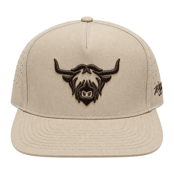 Waggle Golf Highlander Bull Cow Snapback Vented Cap Hat Tan NWT  adjustable 