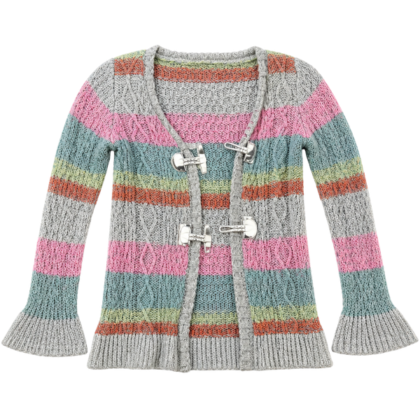 Little Lass Striped Cardigan Size 4T Multi Bell Sleeve Knit Sweater