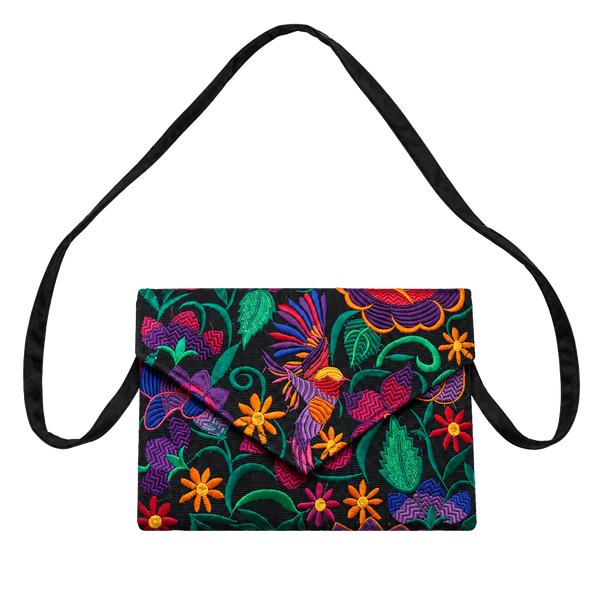 Artisan Mexican Hand Embroidered Floral Hummingbird Crossbody Bag