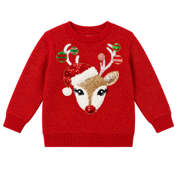 The Children’s Place 12-18M Red Christmas Reindeer Sequin Sweater