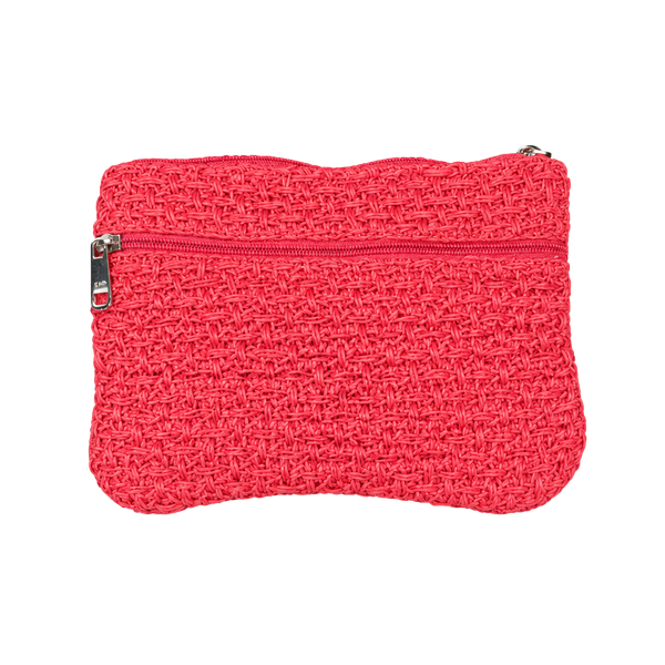 Green Jute Red Woven Clutch Purse with Zipper