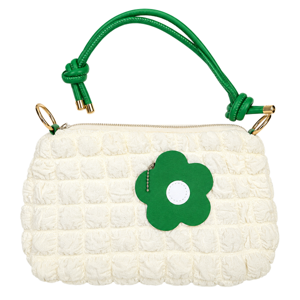 White and Green Quilted Flower Crossbody Bag