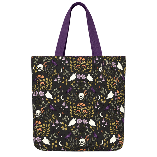 Halloween Ghost Skull Raven Botanical Tote Bag NWT Cottage Goth