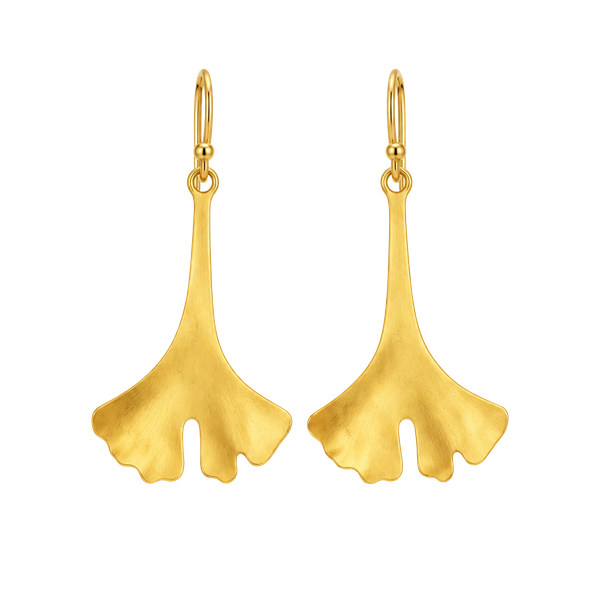Robert Lee Morris Modernist Ginkgo Leaf Gold Tone Wire Earrings