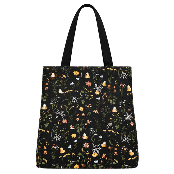 Halloween Botanical Spiderweb Floral Tote Bag NWT Cottage Goth
