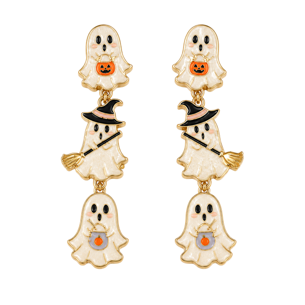 NWT BaubleBar Trick-or-Treaters Ghost Drop Earrings Halloween Enamel