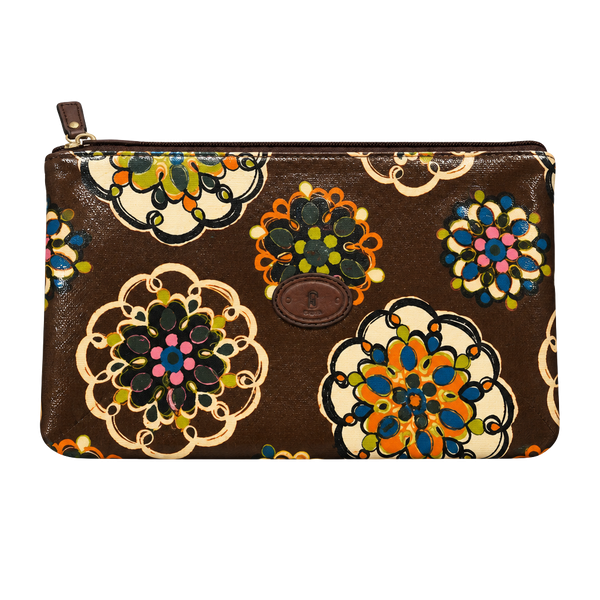 Fossil Key-Per Brown Multicolor Floral Coated Canvas Cosmetic Pouch Wristlet