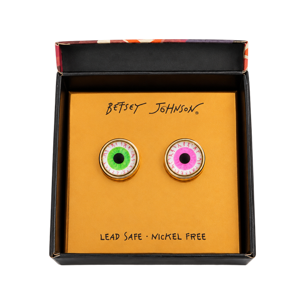 NWT Betsey Johnson Mismatched Eyeball Stud Earrings Halloween Pink Green