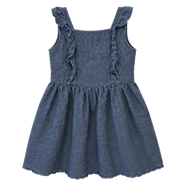 Hanna Andersson Chambray Denim Ruffle Dress Size 5 NEW