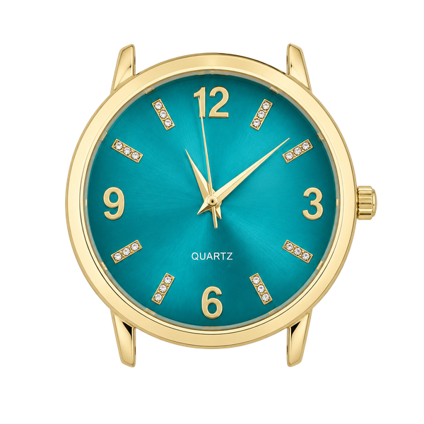BWC Quartz Analog Wristwatch Gold Tone Turquoise Dial