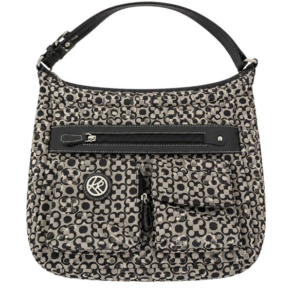 Kim Rogers Geometric Pattern Crossbody Shoulder Bag Black Beige