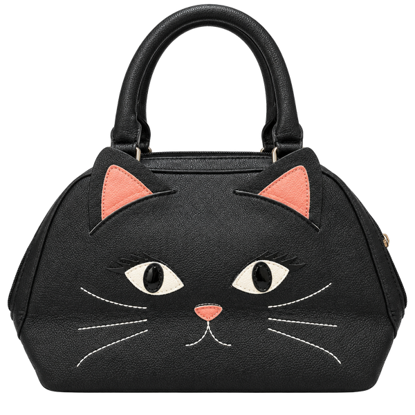 Sleepyville Critters Black Cat Face Satchel Handbag