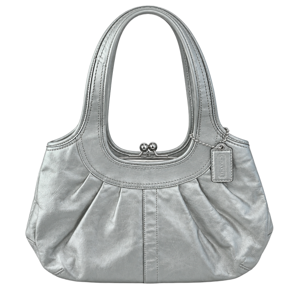 Y2K Coach Ergo Pleated Metallic Silver Leather Kisslock Bag