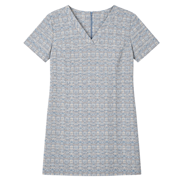 Vintage 70s Dress Blue Beige Tweed Sheath XXL