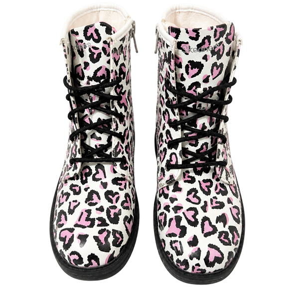 Skechers Gravlen Ankle Boots Size 3 White Pink Leopard Heart Print