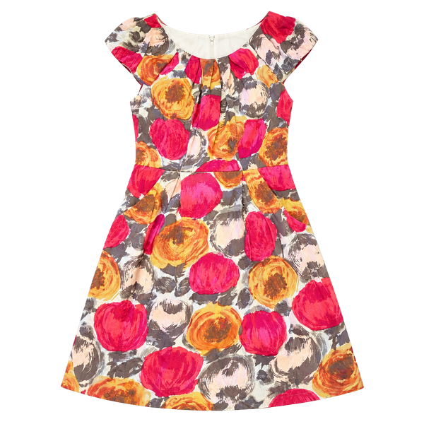 BCBGMaxAzria Floral Silk Dress Size 0 Pink Orange Cap Sleeve