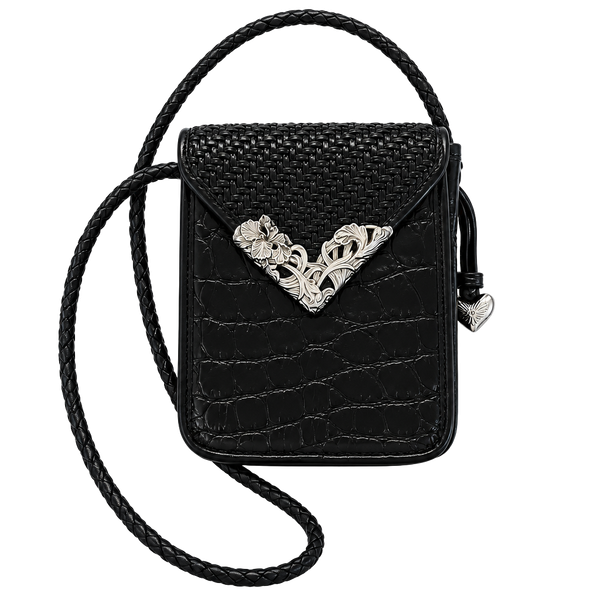 Brighton Black Leather Crossbody Bag Silver Heart Hardware