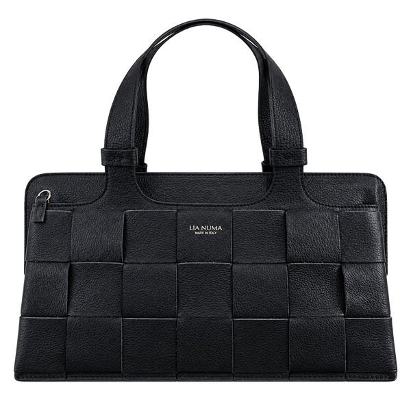Lia Numa Black Leather Basket Weave Handbag Made In Italy