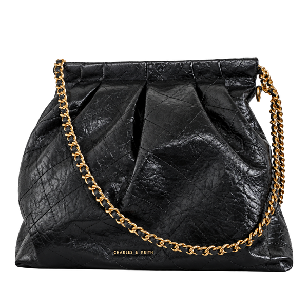 Charles & Keith Duo Quilted Chain Hobo Bag Size L Black