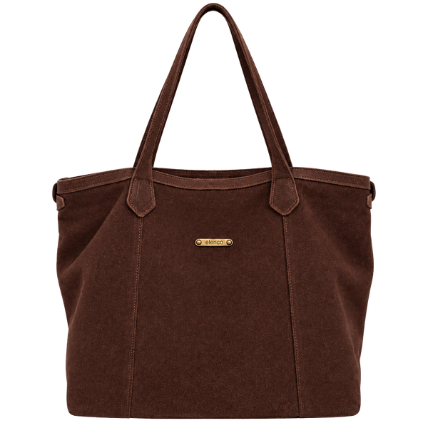Elenco Brown Suede Leather Tote Handbag