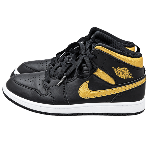 Nike Air Jordan 1 Mid Black Metallic Gold Youth Shoes