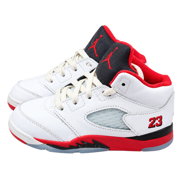 Jordan 5 Retro TD Fire Red White Black Tongue Toddler Shoes