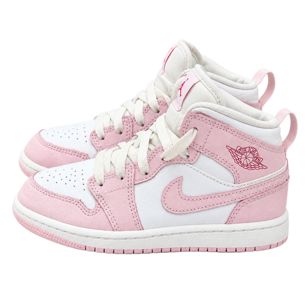 Nike Jordan 1 Mid Pink Foam White Fire Red Little Kids Shoes