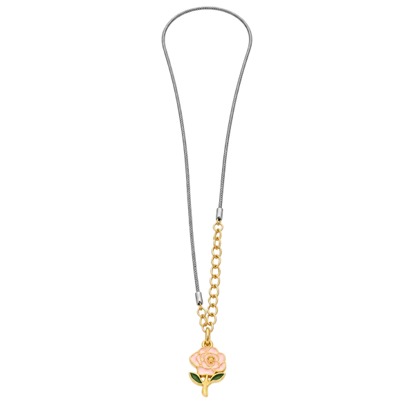 Unbranded Rose Pendant Cord Necklace Pink Enamel Flower