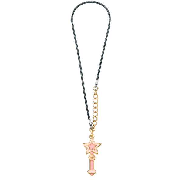 Star Wand Charm Cord Necklace Pink Gold Tone